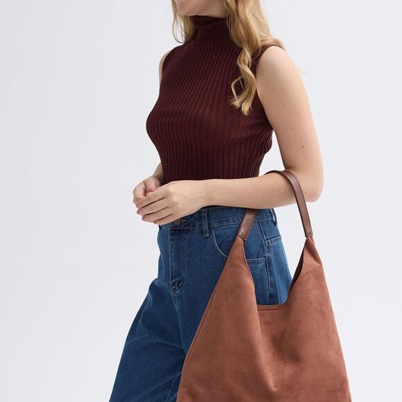 Suede Hobo Bag Women Faux Leather Large Capacity Stylish Office Purse - Picture 4 of 4